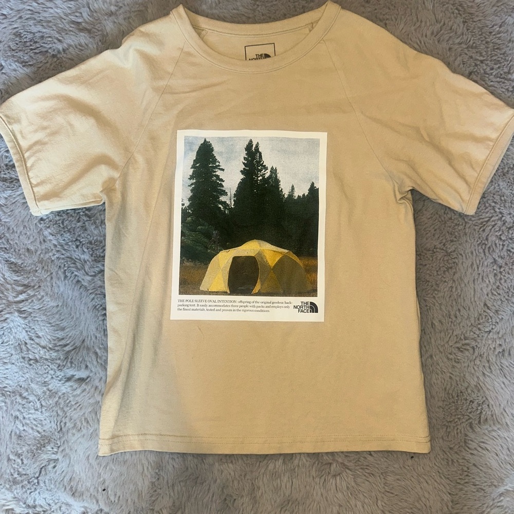 The North Face Tan Tee with Yellow Tent Graphic